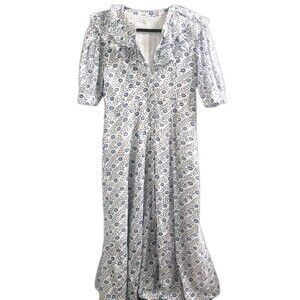 Julia Amory India Cotton Maxi Dress Blue White Floral Prairie Sz Large